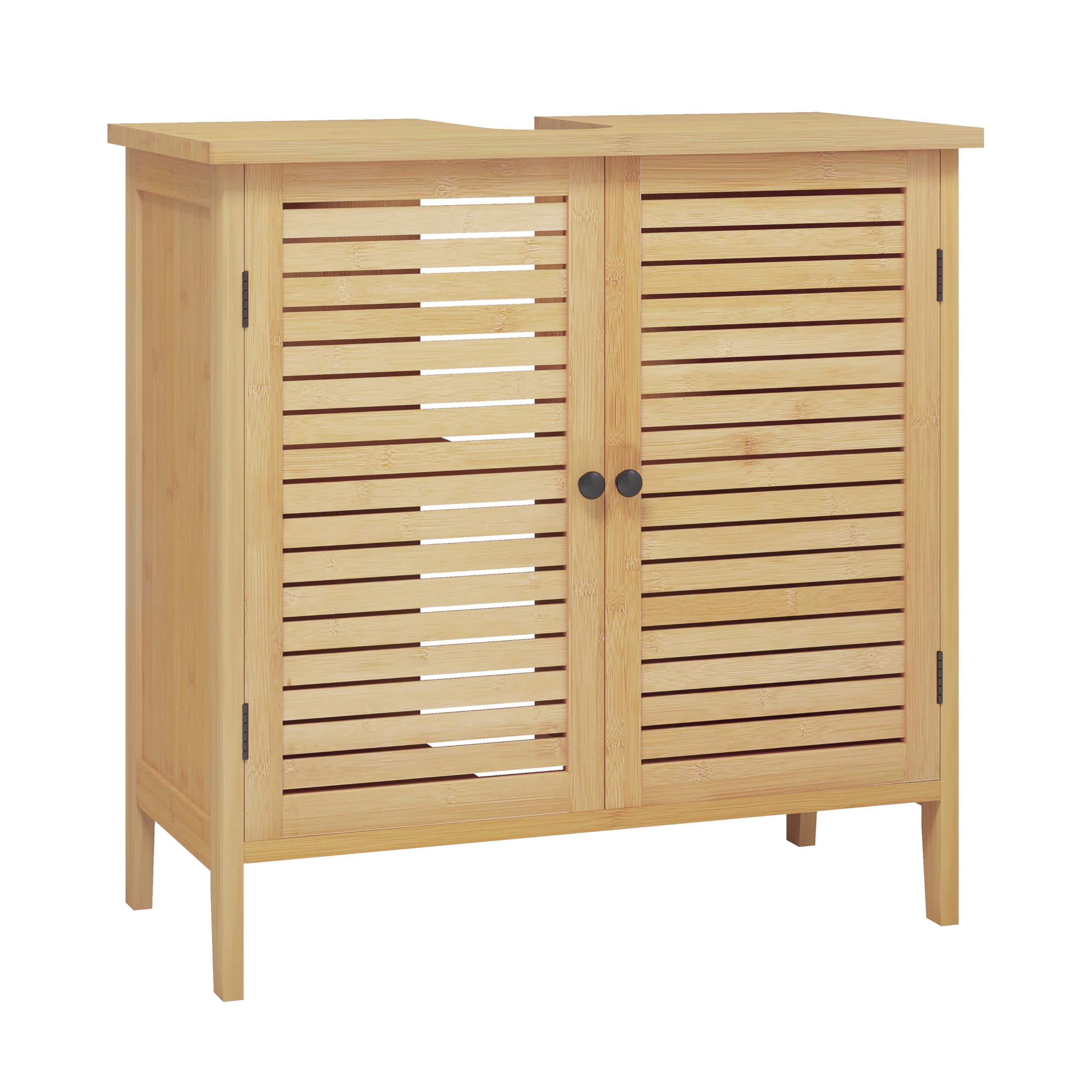 EUGAD Waschbeckenunterschrank, Badezimmer Unterschrank, aus natürlichem Material, Waschtischunterschrank, Badezimmerschrank mit 2 Lamellentüren 1 Verstellbarer Ablage, 60x60x30 cm Bambus Bambusfarbe Angebot bei HelloDeals