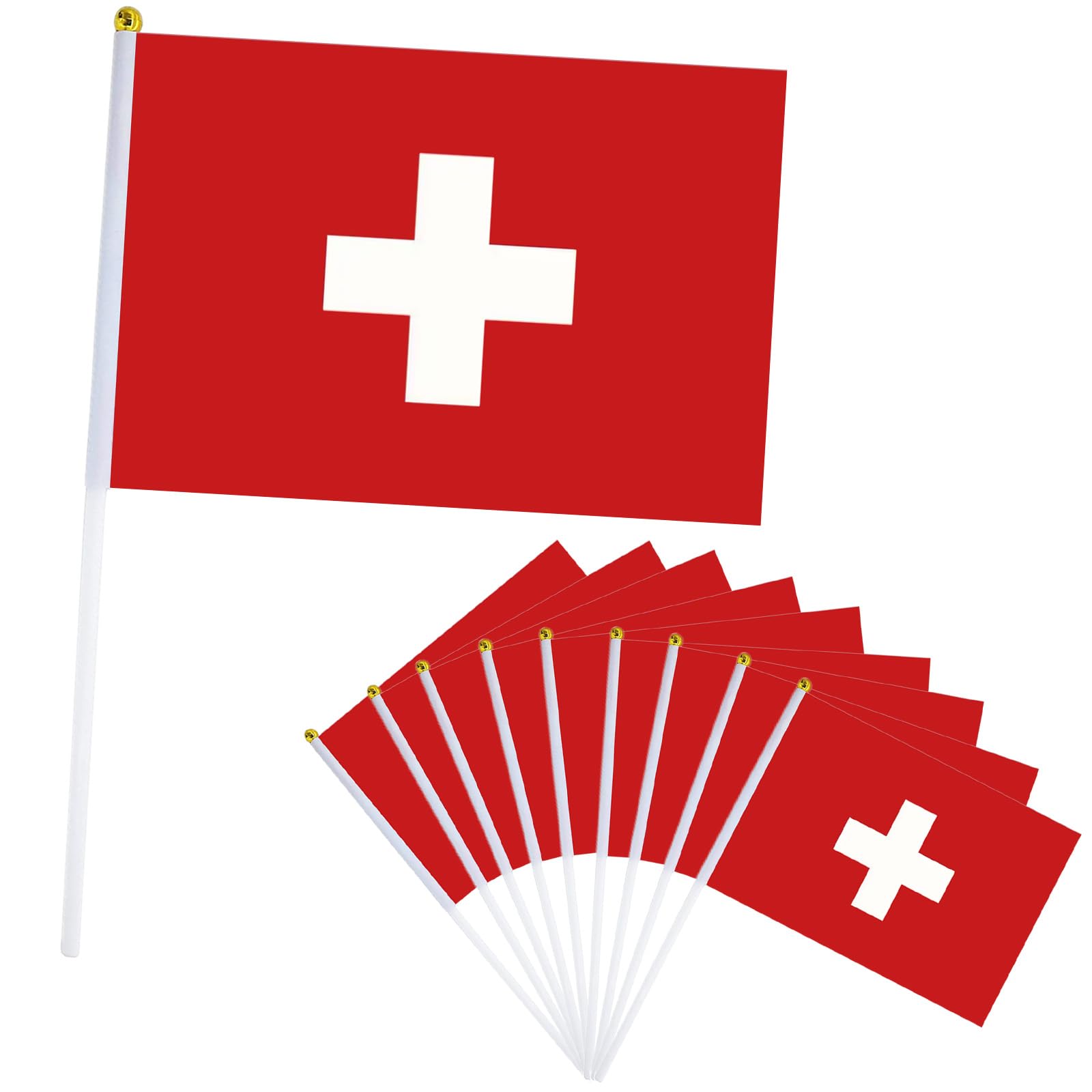 10er Schweiz Flagge Klein Schweiz Fahne 21x14cm,Oly Flagge Schweiz Handflagge Schweiz Fanartikel Mini Schweizer Handgehaltene Flaggen für Oly Deko 2024,Euro Fußball Party EM Deko 2024 Handflaggen:Schweiz Angebot bei HelloDeals