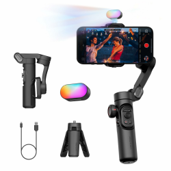 AOCHUAN 3-Achsen Gimbal Stabilisator für Smartphone mit RGB Magnetisches Fülllicht Upgraded Face Tracking Focus Wheel Faltbarer Phone Gimbal für iPhone/Androidn Stabilisator Vlog Aufnahme Smart XE Kit Angebot bei HelloDeals