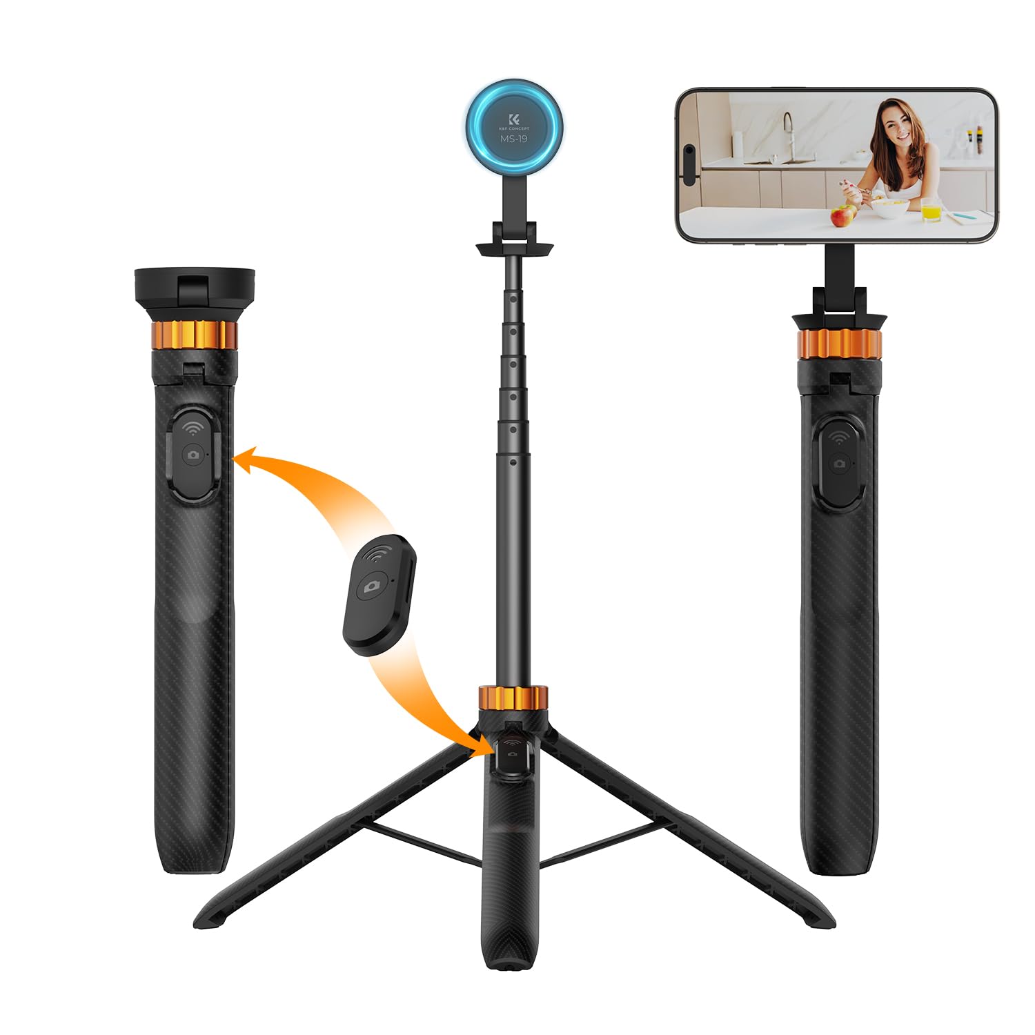 K&F Concept MS19 Magnet Selfie Stick,162CM Handystativ mit Abnehmbarer Fernbedienung, Stativ für Smartphone, Mini-Stativ Kompatibel mit iPhone 17/16/15/14/13, Magnetischer Ring ausgestattet Angebot bei HelloDeals