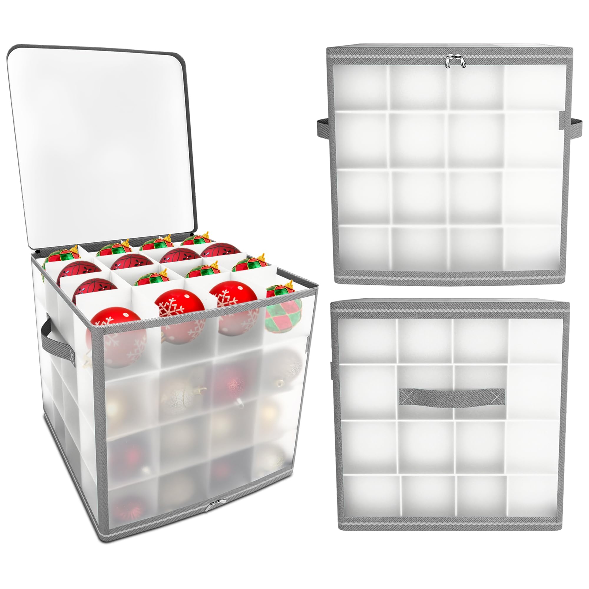 REDSTAR Weihnachtskugeln Aufbewahrung für 64 Christbaumkugeln – Aufbewahrungsbox für Weihnachtsbaum-Kugeln, Tannenbaumschmuck und Weihnachtsdeko – Transparente Box mit 4 Lagen Christmas Grau Angebot bei HelloDeals