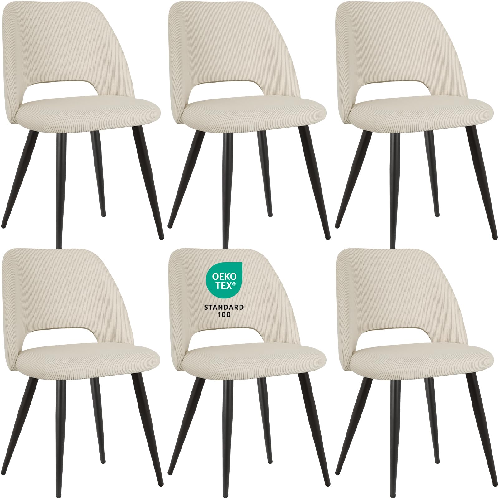 Esszimmerstühle 6er Set, Stühle Esszimmer, Küchenstühle, Wohnzimmer Essstühle mit Ausschnitt Rückenlehne Streifen Samt Stuhl, Gepolsterte Stühle für Esszimmer, Küche, Schlafzimmer, Beige Beige 6 Stück Set Angebot bei HelloDeals