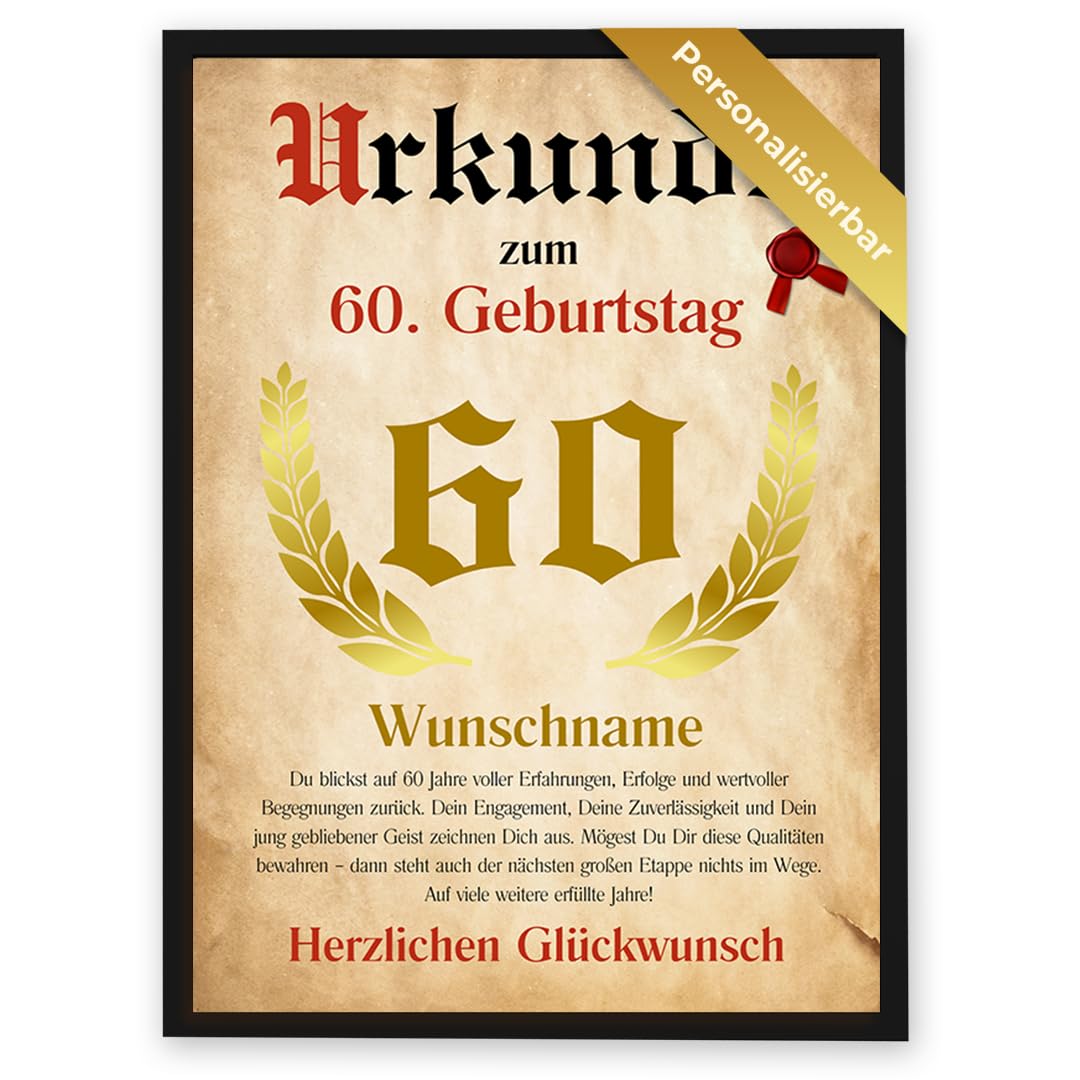 Personalisierte Urkunde zum 60. Geburtstag – liebevolle Deko 60 geburtstag mann & einzigartiges Geschenk zum 60 geburtstag mann – geburtstagskarte 60 frau – tolle Geburtstag Geschenke für Männer Angebot bei HelloDeals