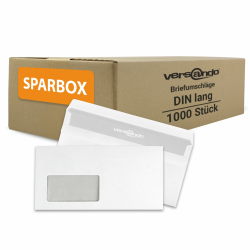 versando 1.000x Briefumschläge mit Fenster DIN lang 220x110mm weiß: selbstklebende Kuverts für Rechnungen, Geschäftsbriefe, Büro, einfach verschließbar mit Sichtschutz Weiß - Mit Fenster 1000 Stück Angebot bei HelloDeals