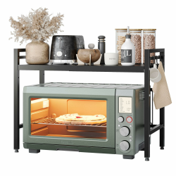 NETEL Mikrowellen Ständer 2 Stufiges Mikrowellen Regal Organizer mit Haken, Rollen Schneidebrett Halter, Schwarz, Ausziehbar von 40-60cm Schwarz 2 Stufig mit Haken und Rollen Angebot bei HelloDeals