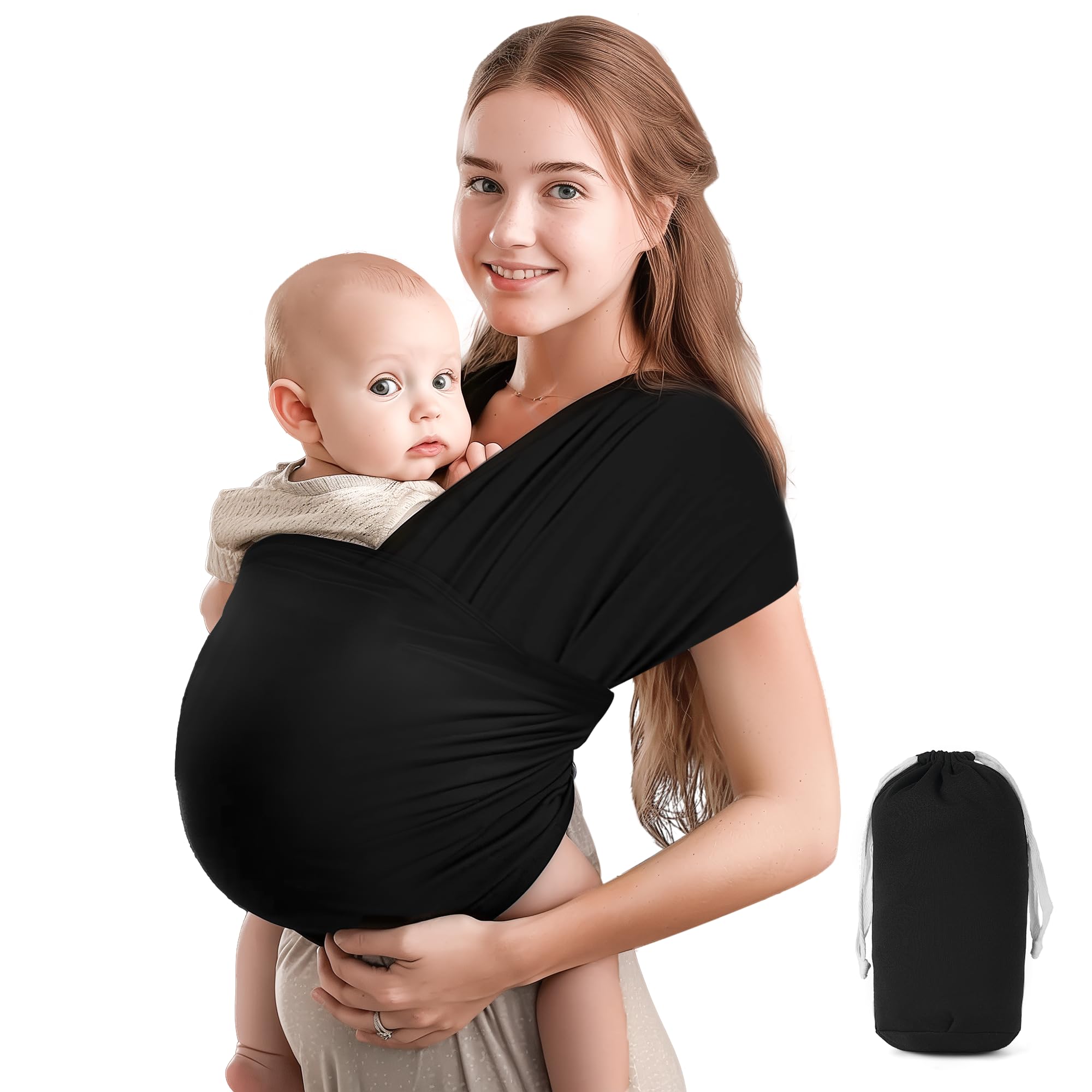 Tragetuch Baby Neugeboren, Baby Tragetuch Neugeborene aus Weicher Baumwolle, Belastbar Bis 15 kg, Schwarz Babytragetuch mit Länge 5,3m,Einfach zu Binden,Geeignet Babytrage Neugeborene Ab Geburt Angebot bei HelloDeals