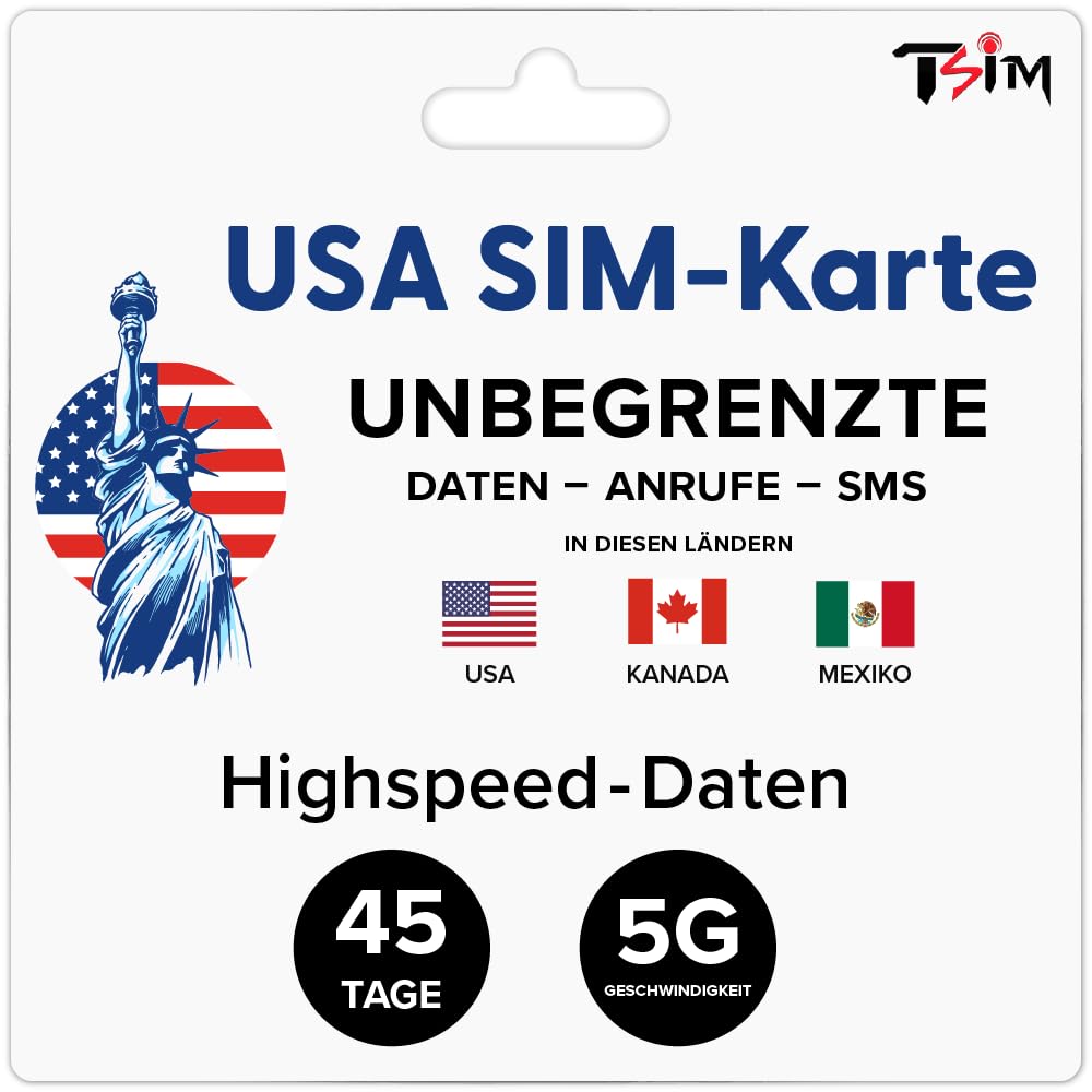 USA Kanada MEXIKO SIM-Karte | 45 Tage | Unbegrenzt Daten/Anrufe/SMS | Prepaid | Tethering/Hotspot/Internetein Sharing | 5G SIM-Karte! 45 Days Angebot bei HelloDeals