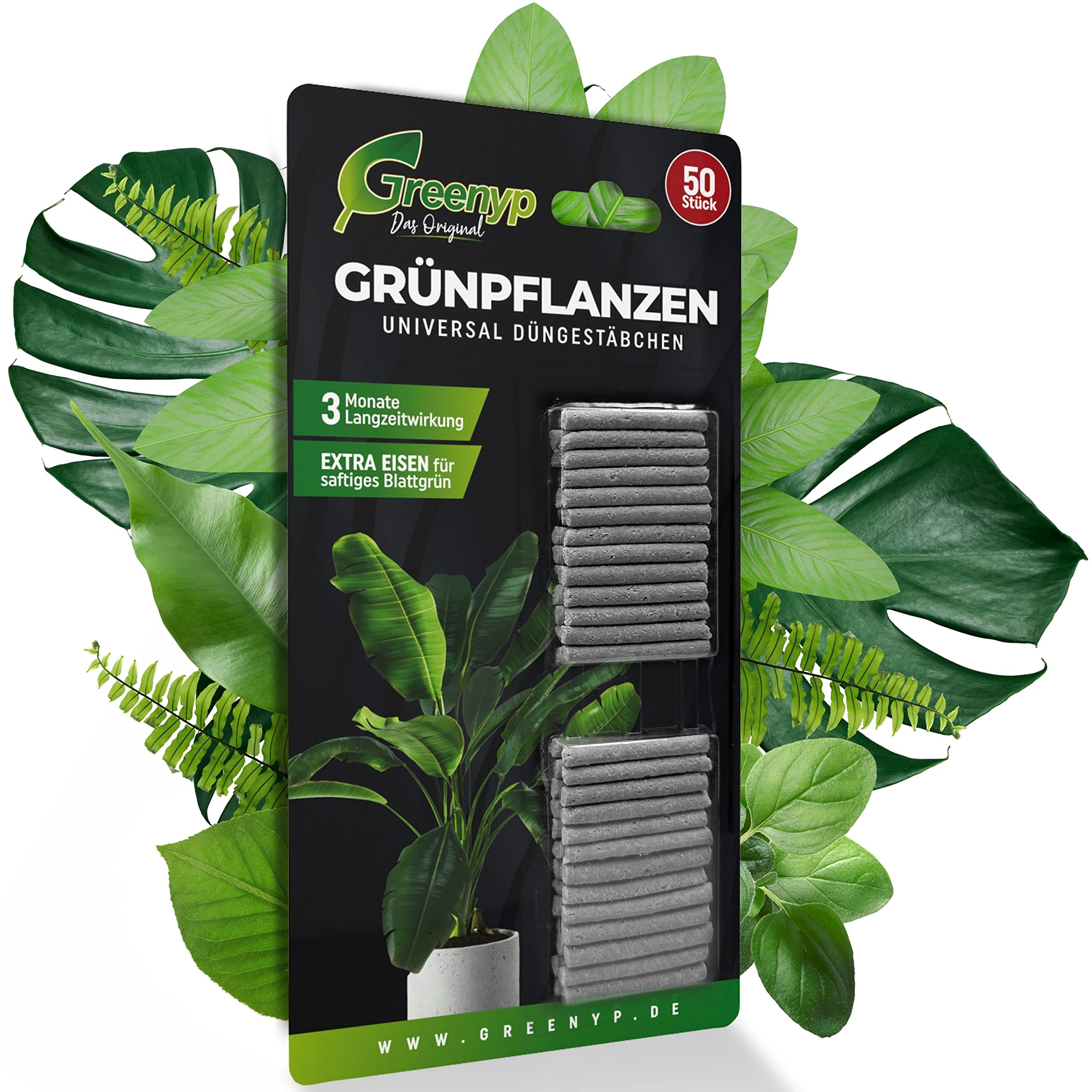 Greenyp 50x Universaldünger Grünpflanzen Düngestäbchen für alle Grünpflanzen, Zimmerpflanzen und Balkonpflanzen I Langzeitdünger NPK Dünger mit Extra Eisen und 3 Monate Düngekraft 50 Stück Angebot bei HelloDeals