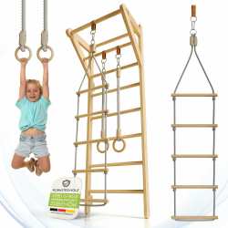Juskys® Sprossenwand für Kinder - mit Klimmzugstange, Indoor Klettergerüst mit Turnringen und Strickleiter, Kletterwand fürs Kinderzimmer, Turnstange Angebot bei HelloDeals