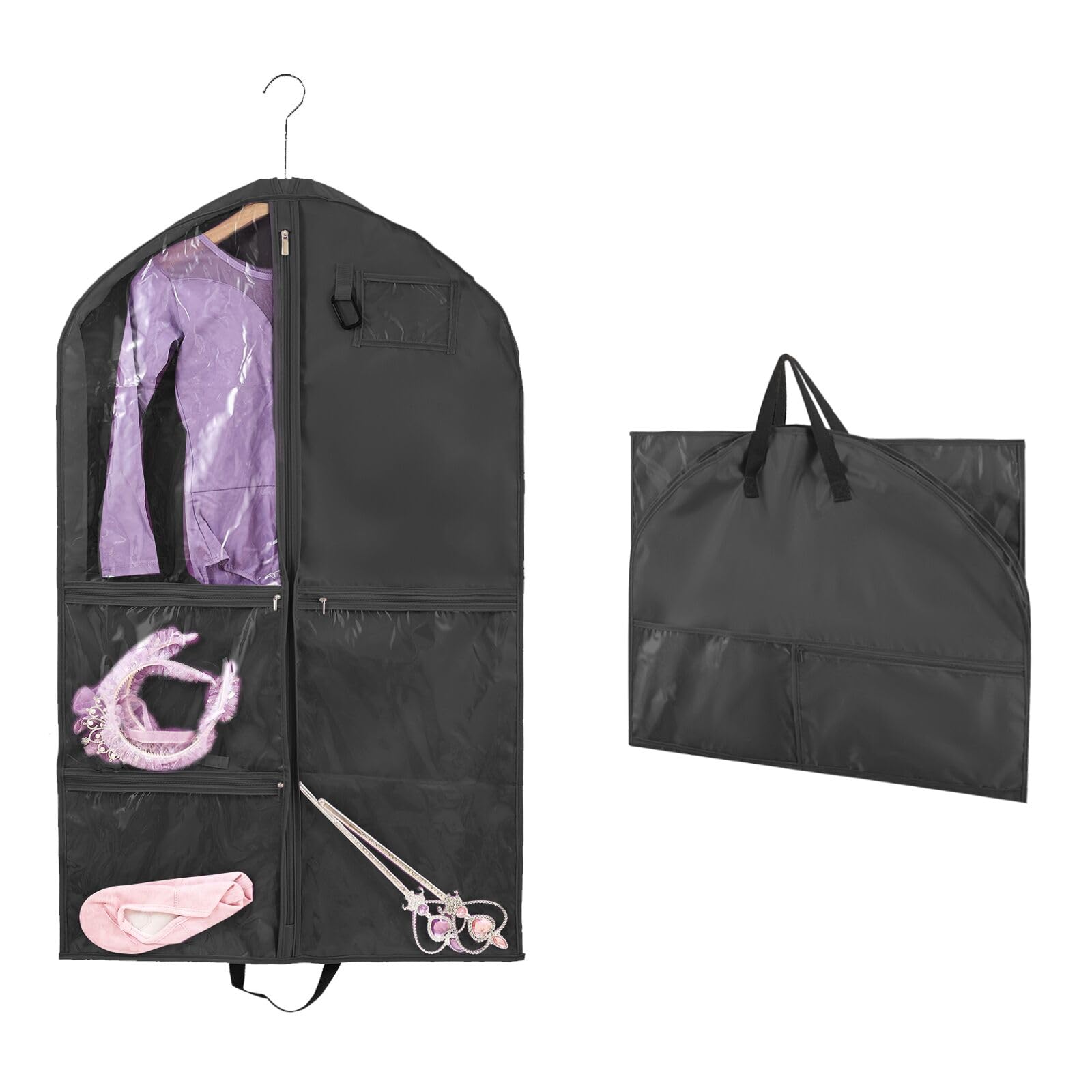 Kinder-Kleidungstasche mit 5 Taschen,Faltbare Kinder Kleidersack Kurz Kleidungs Hängeabdeckung für einfache Organisation für Tänzer,Aufführungen,Wettbewerbe,Schönheitswettbewerbe,Reisen und mehr Schwarz Angebot bei HelloDeals