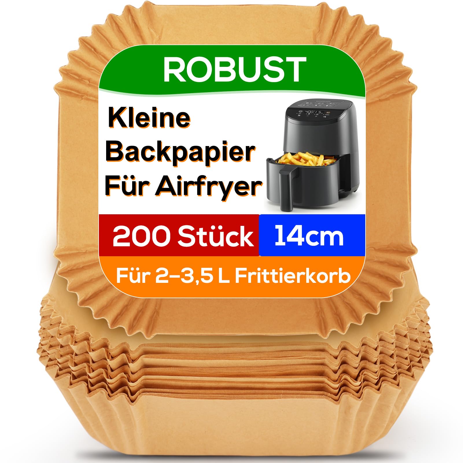 BYKITCHEN 200 Stück Airfryer Backpapier für Chefman/Midea/Cosori Mini Heißluftfritteuse 2L, Airfryer Zubehör für Heißluftfritteuse Klein 1-2 Personen, Backpapier für 2Liter - 3.5L Air Fryer Angebot bei HelloDeals