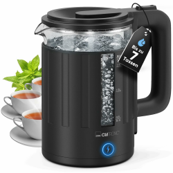 Clatronic Wasserkocher Glas | 1,7 Liter | BPA frei | Einhandbedienung | wärmeisoliertes Gehäuse | Kettle | mit Kabelaufwicklung | Wasserkocher schwarz | WK 3837 Modell 2025 Angebot bei HelloDeals
