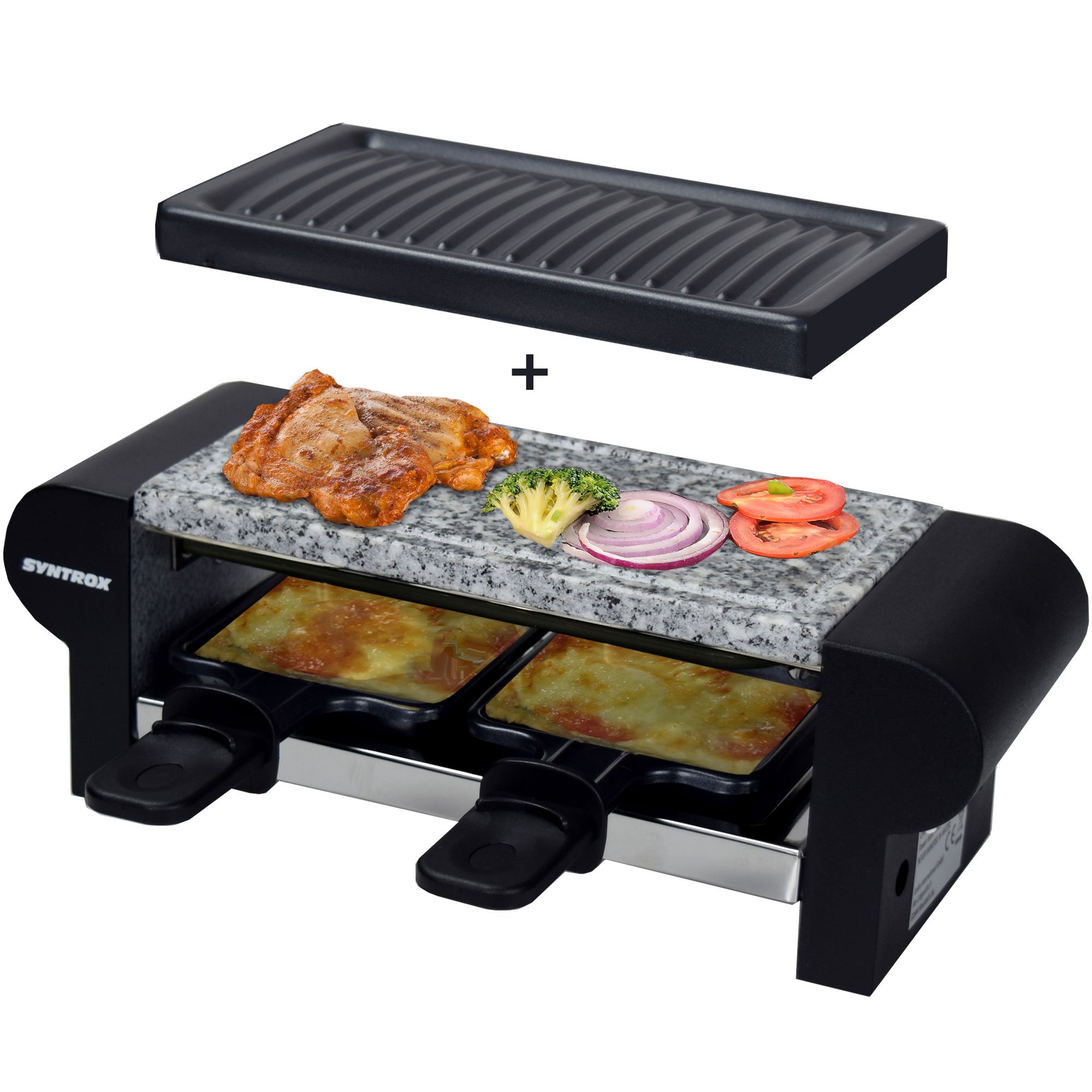 Syntrox Raclette für 2 Personen Glarus, Mini Raclette Tischgrill mit heißem Stein, 350 W, 2 Pfännchen, antihaftbeschichtet, kompakt (29,5 x 10,5 x 10,2 cm) Angebot bei HelloDeals