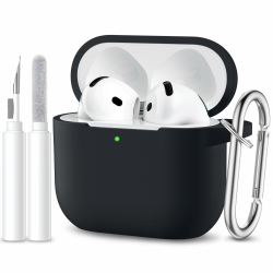 Maledan Hülle Kompatibel mit AirPods 4, Weich Silikon Ganzkörper-Schutzhülle für Apple AirPods 4 Generation mit Reinigungskit & Schlüsselanhänger [LED Sichtbar], Schwarz AirPods 4 02-Schwarz Angebot bei HelloDeals