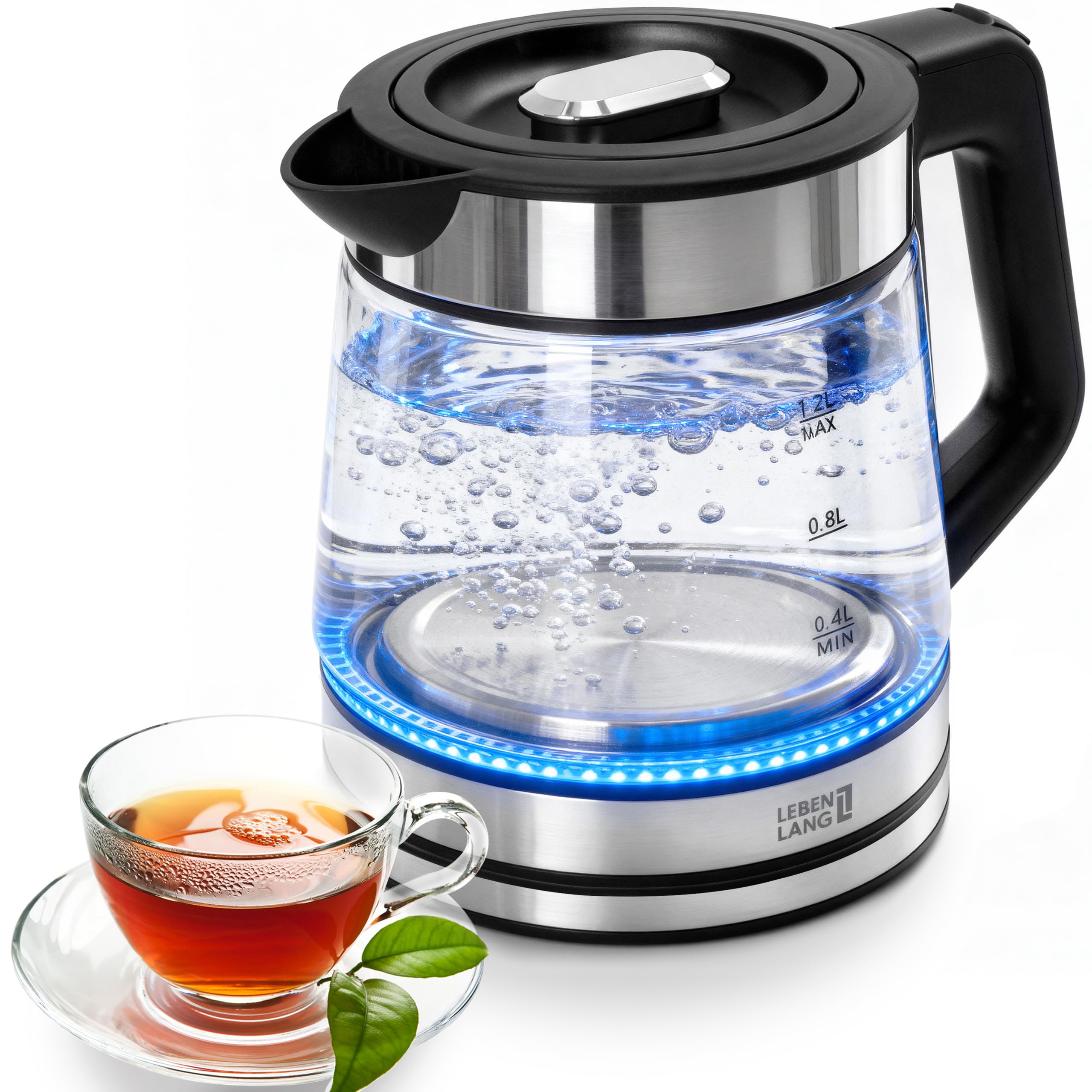 LEBENLANG Glas Wasserkocher klein - 1,2 Liter mit LED Beleuchtung I Edelstahl Design BPA-Frei Wasserkocher 1l 1 2 l Glas Glaswasserkocher Leiser & Kleiner Reisewasserkocher für Camping Angebot bei HelloDeals