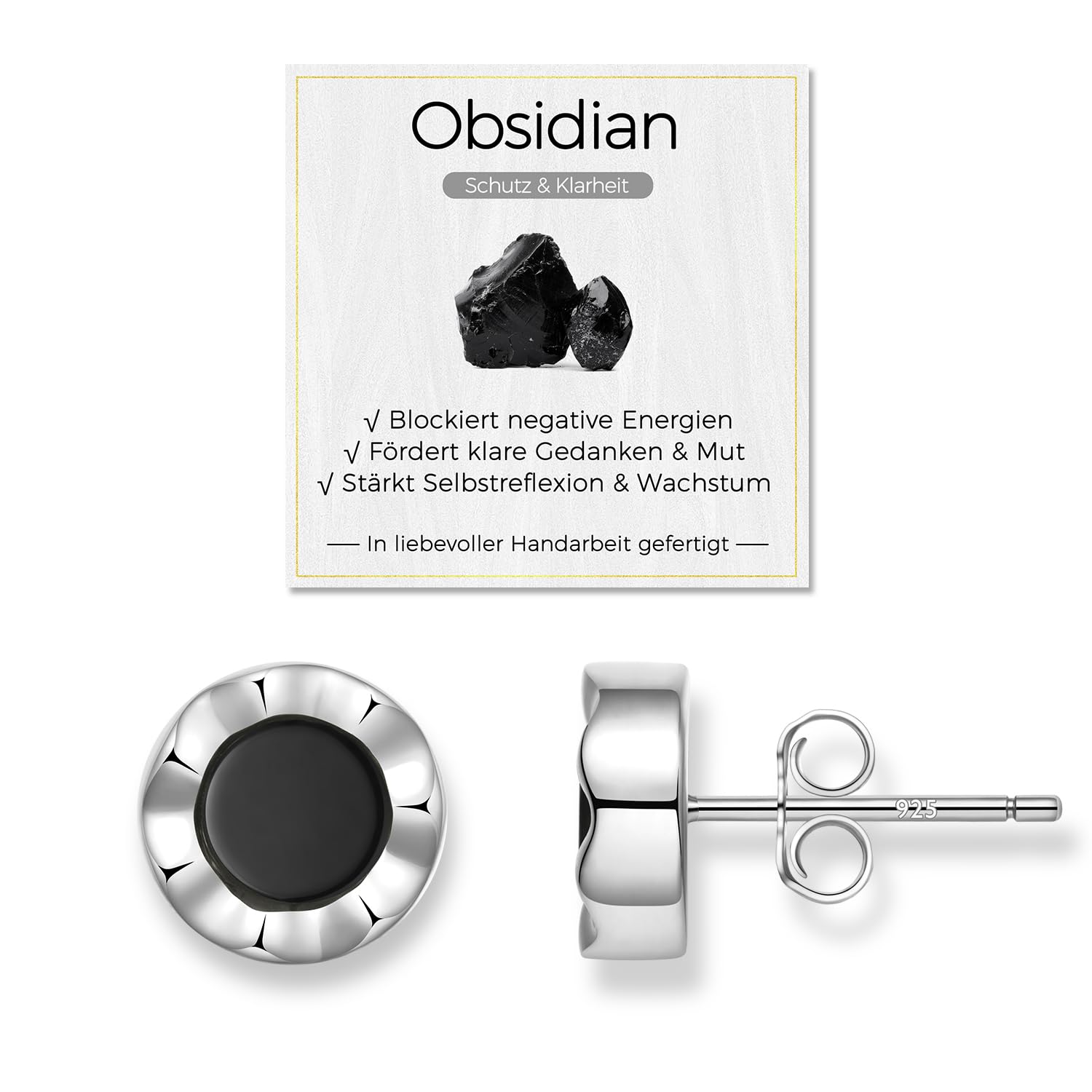 Obsidian & Perlmutt Ohrringe Silber 925 für Frauen, AAA-Natürliche Edelsteine Ohrstecker, Hypoallergen & Nickelfrei, Geschenk mit Box und Bedeutungskarte Schwarzer Obsidian - Silver Silber 10mm Angebot bei HelloDeals
