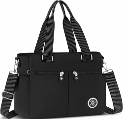 Umhängetasche Damen Groß Tasche Nylon Handtasche Gross mit Vielen Fächern Crossbody Bags Casual Leichte Tote Bag Mittelgroß mit Verstellbar Breitem Schultergurt für Uni, Schule, Shopper Schwarz Angebot bei HelloDeals