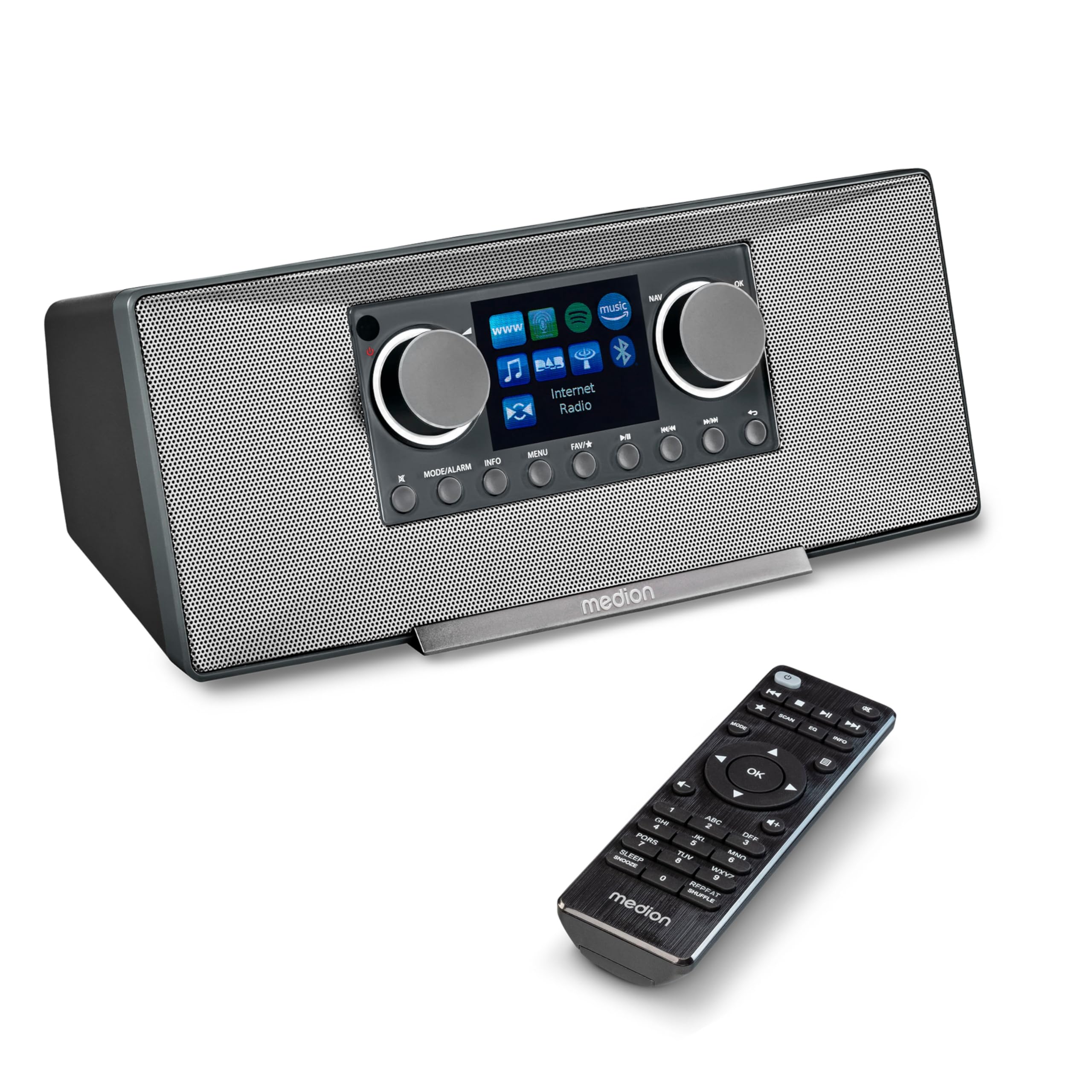 MEDION P85333 Internetradio mit DAB+ (WLAN, UKW, Spotify Connect, Amazon Music, DLNA, USB, Kopfhörer-Anschluss, AUX, Stereo Line-Out Cinch, Sleep Timer) grau grau - neu Angebot bei HelloDeals