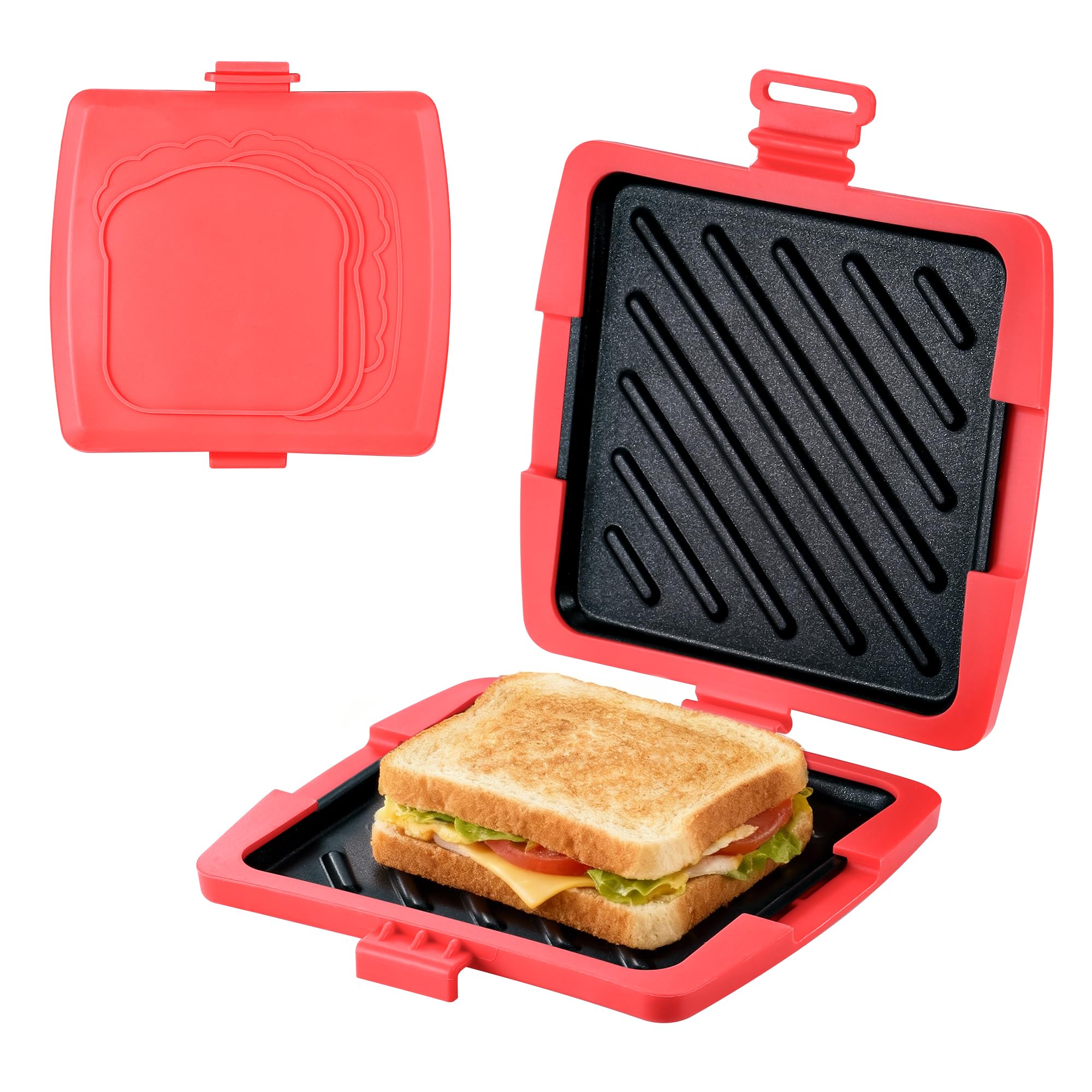 Sandwichmaker Mikrowellen, Sandwichtoaster 16 x 16 cm, Kontaktgrill Abnehmbare Platten und Silikonschale, Plattengriller zum Bacon Sandwich Panini Grillen Angebot bei HelloDeals