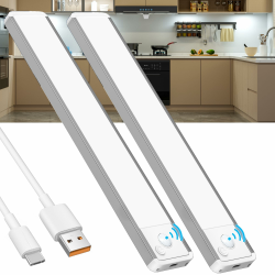 Schrankbeleuchtung Unterbauleuchte Küche LED Licht - Bewegungsmelder Lampe Akku Batterie Unterschrank Beleuchtung Lichtleiste Innen Kabellos Leiste Schrank Lichter Unterbau Leuchte Aufladbar USB Light 6000K-20CM-2 Stück Angebot bei HelloDeals