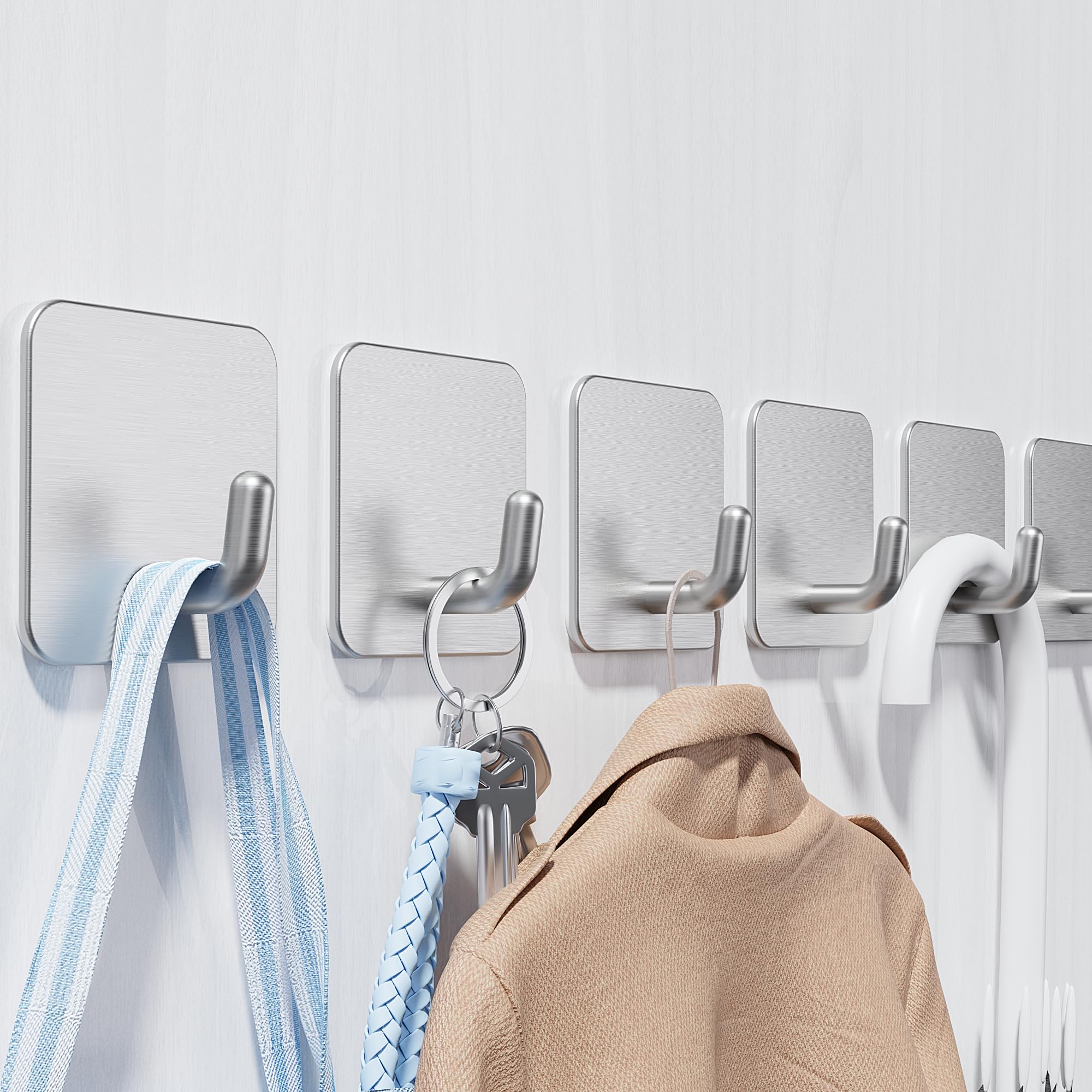 Handtuchhalter ohne Bohren, 6er Set, Badezimmer Handtuchhalter aus Edelstahl, Klebehaken extra stark, Selbstklebend Haken für Bad und Küche 2silver-bent Angebot bei HelloDeals