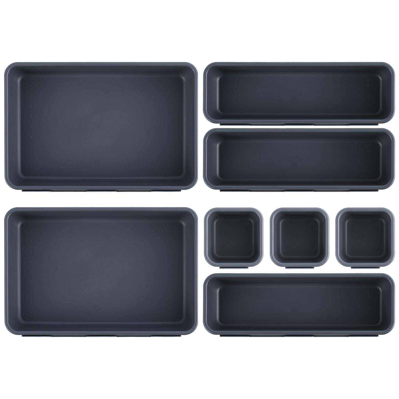 Schubladen Organizer Büro Ordnungssystem, AufbewahrungsBox, 8-teiliges Schubladen Organizer Küche, 3 Größen, Verstellbar, Rutschfester Organizer Box Für Schreibtisch, Badezimmer, Büro, Utensilien 8 Stück Angebot bei HelloDeals