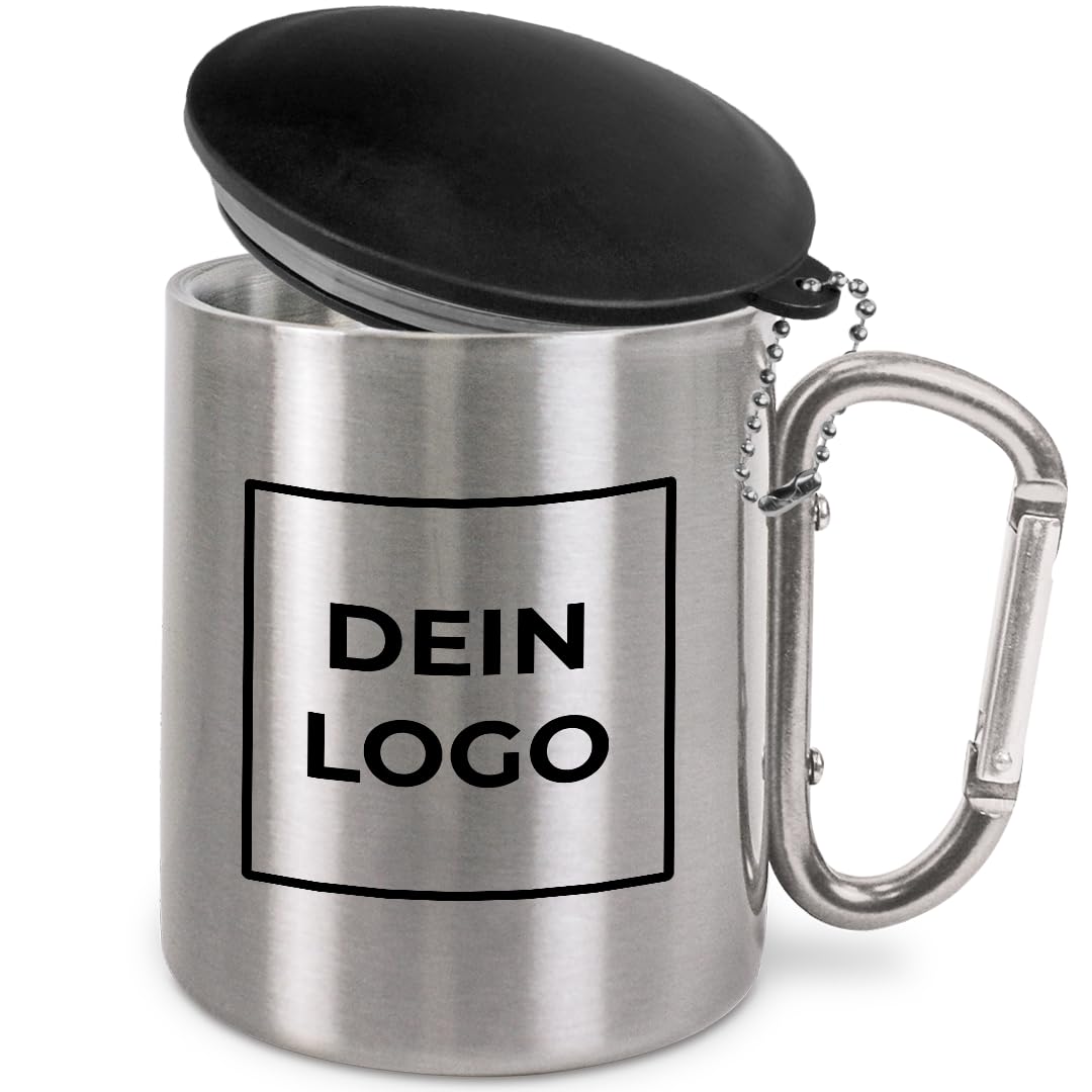 Personalisierter Edelstahl-Trinkbecher mit Karabinerhaken und Deckel | Geschenkidee | 330 ml | Becher | Camping | Vereine | Fasching, Fasnetsbecher | Karneval, Vereinsbecher | personalisiert | Silber Silber Glänzend Angebot bei HelloDeals