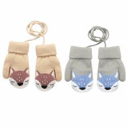 VEGCOO 2 Paar Kinder Gestrickt Handschuhe, Baby Winter Handschuhe, Cartoon Kinder Winter Handschuhe Fäustlinge, Warme Fleece-Gefütterte Handschuhe für 1-3 Jahre Mädchen Junge Grau + Beige Angebot bei HelloDeals
