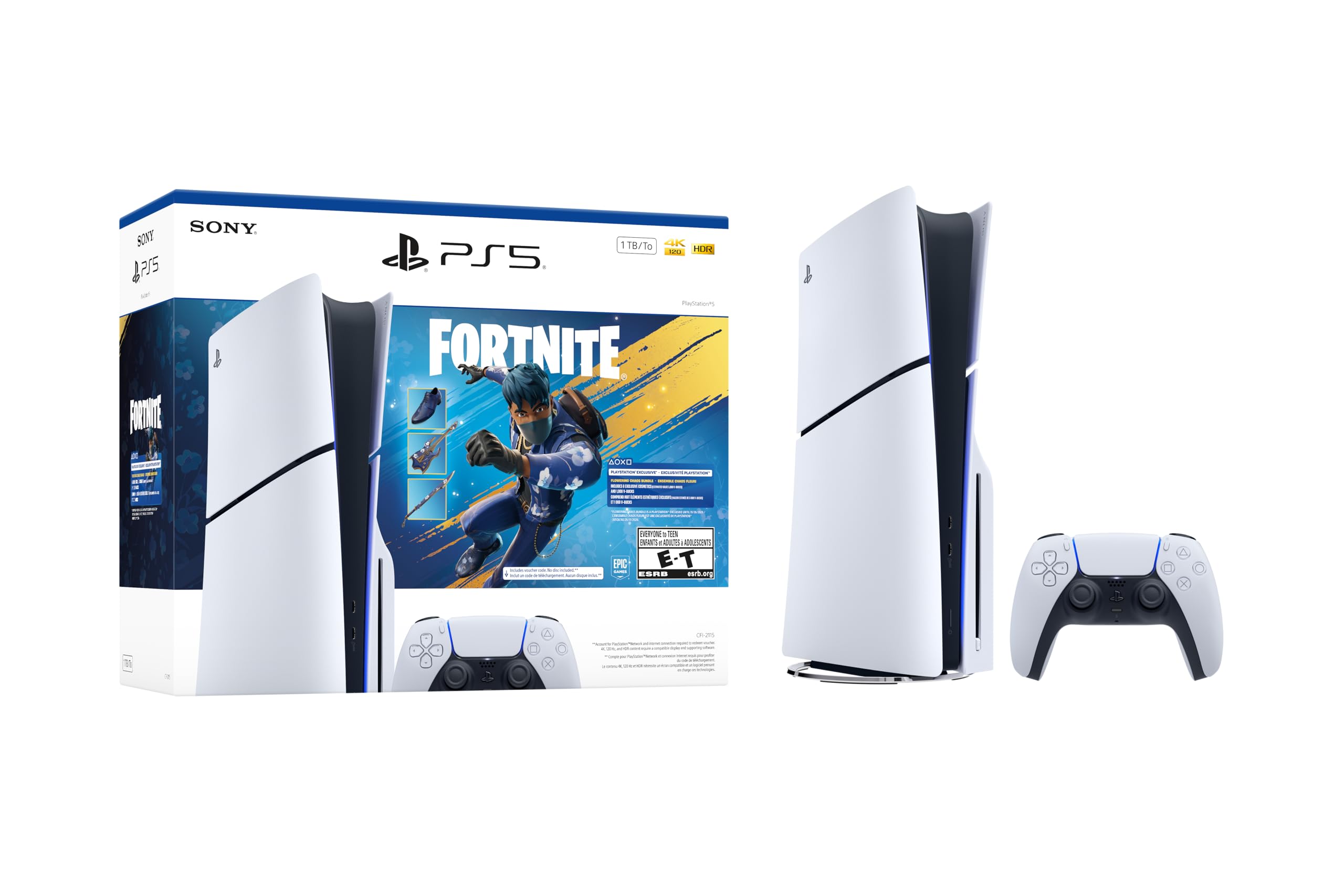 Sony PS5 (PlayStation 5) Slim Console, 1TB SSD, Disc Edition - Bundle Fortnite Flowering Chaos Angebot bei HelloDeals