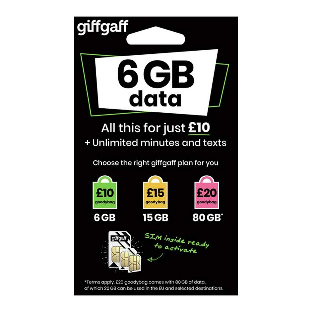 Giffgaff SIM-Karte £5 Bonus,Multi Size Standard Micro Nano. £5 Bonus Guthaben hinzugefügt, Tablets, Android & GPS Tracker Angebot bei HelloDeals