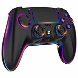 MYSTILUCK Wireless Controller für PS-4/PS-3/Pro/PC/MAC/iOS/Android/Steam Deck, Gamepad mit 7 Farben RGB Beleuchtung/Hall Effect Joystick/Dual Vibration/Turbo/Touchpad/Kopfhörerbuchse/1500 mAh Akku Schwarz Angebot bei HelloDeals