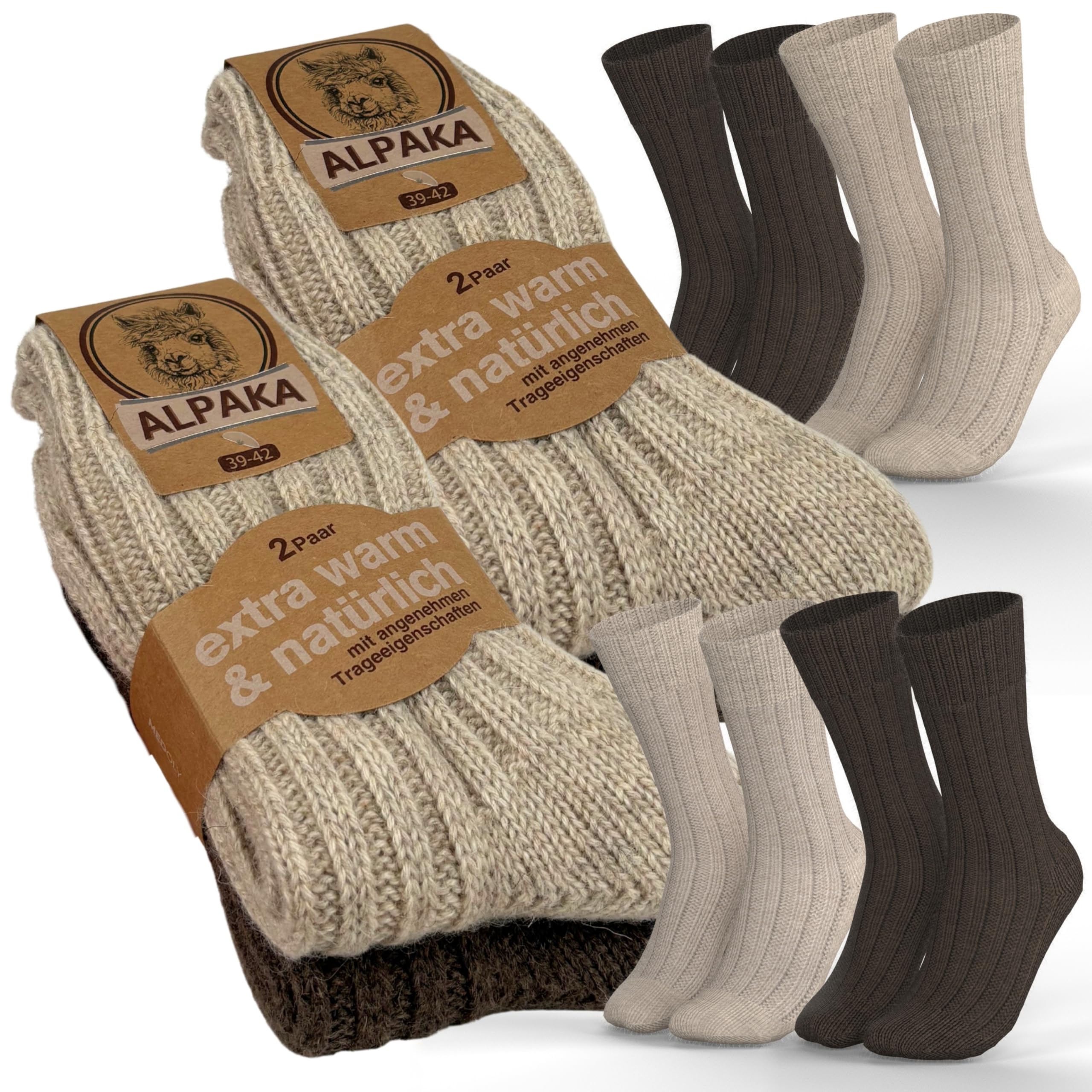 MEDOLY Alpaka Socken (4 Paar) THERMO Wintersocken mit Alpaka- & Schafwolle für Damen & Herren warme Wollocken 43-46 4x Braun Mix Angebot bei HelloDeals