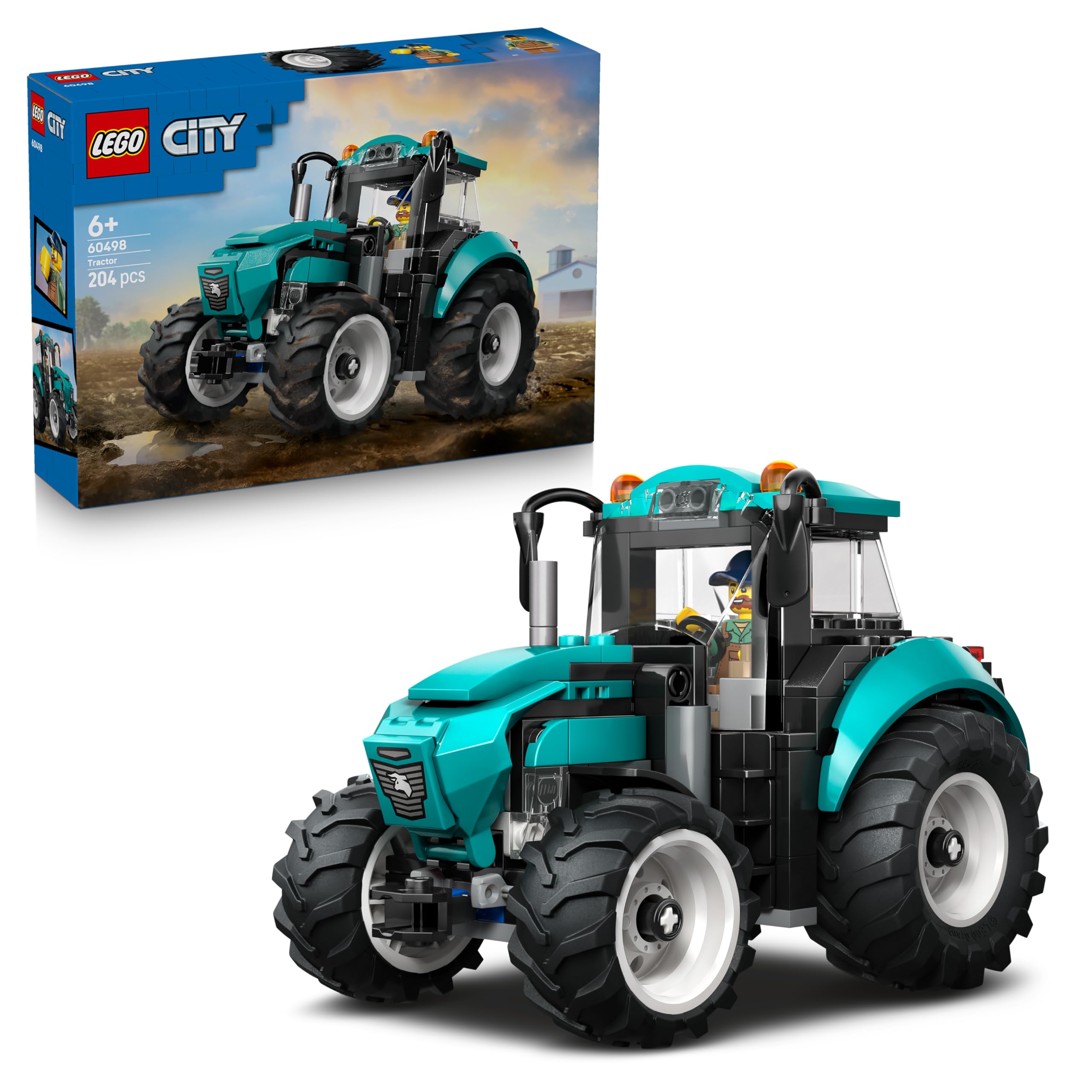LEGO City Traktor - Spielzeug Bauernhof Fahrzeug Modellbau mit Bauern Minifigur - Geburtstagsgeschenk für Jungen ab 6 Jahren und Technikfans - 60498 Angebot bei HelloDeals