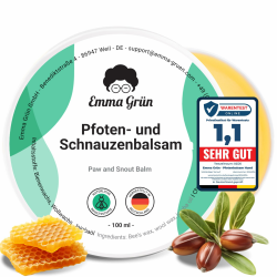 Emma Grün® Pfotenbalsam 100ml - Regeneriert & Stärkt Rissige Tiernasen & Pfoten - Mit Jojoba, Propolis & Bienenwachs - Natürlicher Pfotenschutz & Pfotenpflege - Hundepfoten Balsam Made in Germany 1 x Pfotenbalsam (100 ml) Angebot bei HelloDeals