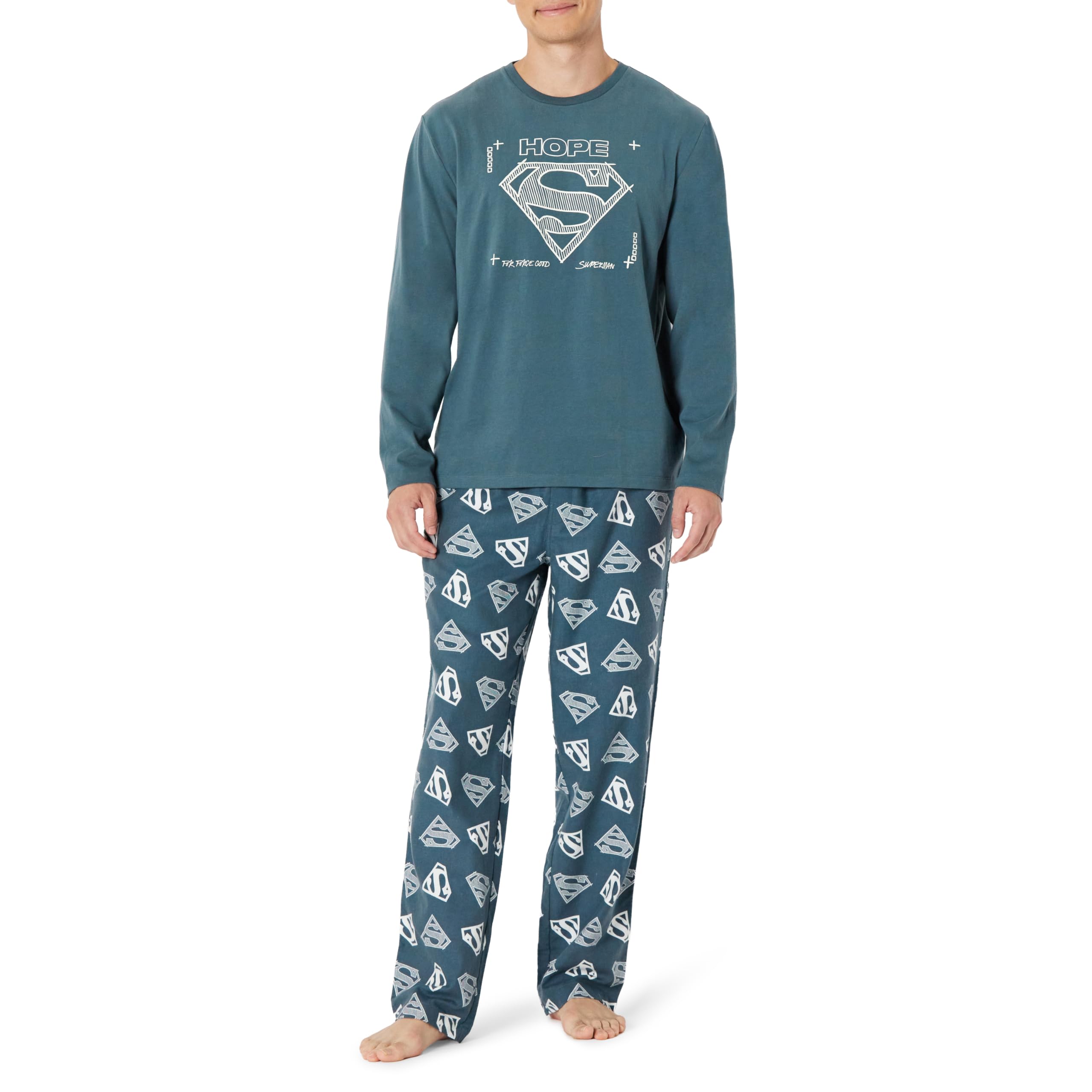 Amazon Essentials Herren Flanellhose und langärmeliges T-Shirt als Pyjama-Set L Superman Angebot bei HelloDeals