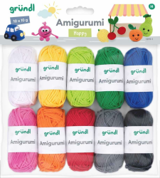 Gründl Wolle Amigurumi - dünne Wolle zum Häkeln von kleinen Figuren - Häkelgarn- Glänzend und hautfreundlich - 100% Baumwolle - 10 Miniknäuel 10 g / 23 m - Nadelstärke 3-4 - Bunt Angebot bei HelloDeals