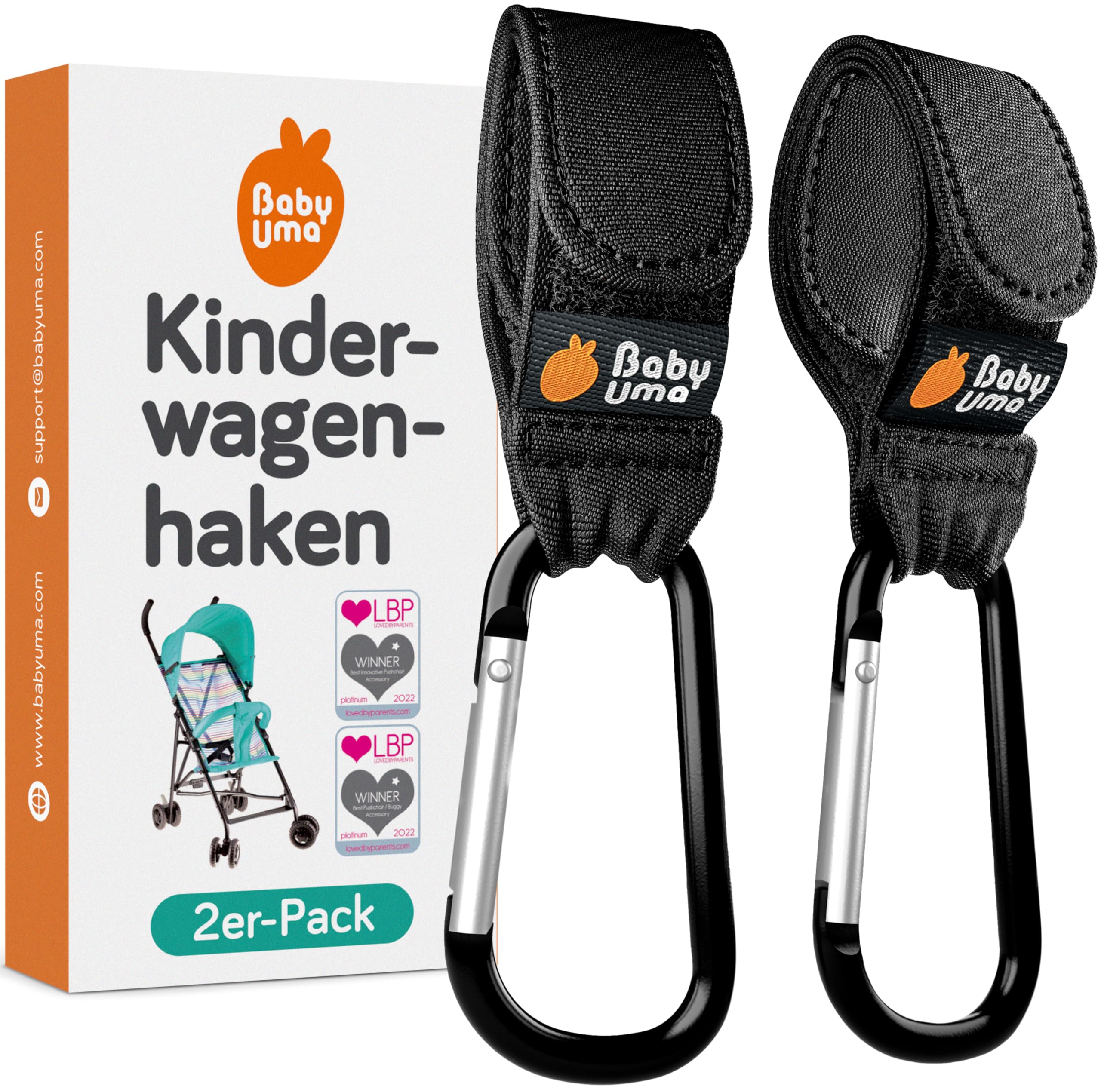 Baby Uma Kinderwagenhaken (2er-Pack) - Universelle Kinderwagen Haken für Taschen, Rutschfeste Klettverschlüsse, Stabile Karabinerhaken mit 5 kg Tragkraft Clips Angebot bei HelloDeals