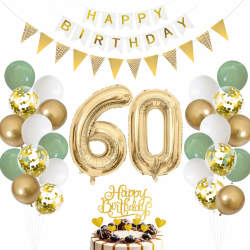 60.Geburtstag Deko Salbeigrüne, Luftballon 60. Geburtstag Männer Frau, Ballon 60. Geburtstag Grün Weiß Gold, Zahl 60 Folienballon, Geburtstag Tortendeko für 60 Geburtstag Dekoration Angebot bei HelloDeals