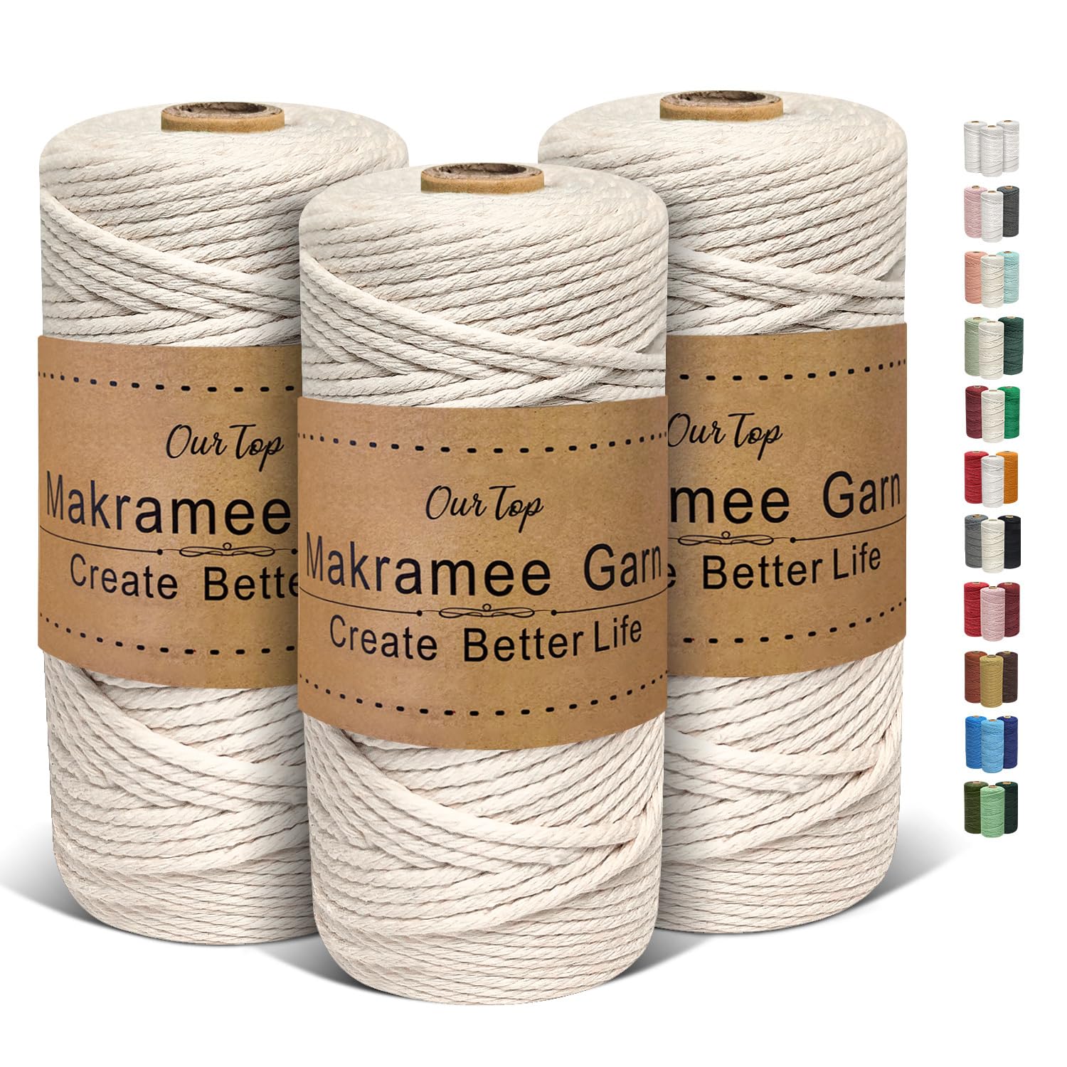 Premium Makramee Garn 3er Set, 3mm x 100m Macrame Cord Makramee Schnur Makramee Kordel, Garn für DIY Handwerk, Weben Dekoration, Hängepflanze Pflanze Aufhänger(Natur, Natur, Natur) 3mm-100m Natur, Natur, Natur Angebot bei HelloDeals