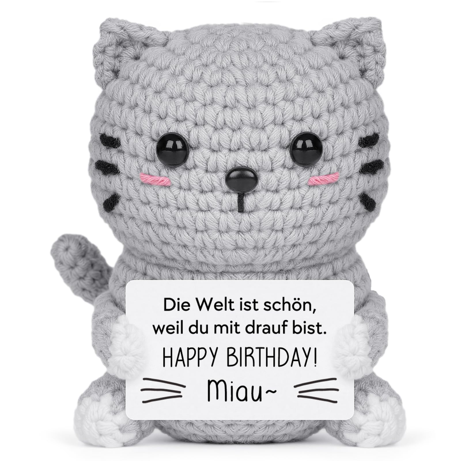Geburtstagsgeschenk für Frauen – Handgehäkelte Katze mit Energiekarte, Geschenk zum Geburtstag für Mama, Freundin, Schwester, Tochter, Beste Freundin, Happy Birthday Angebot bei HelloDeals