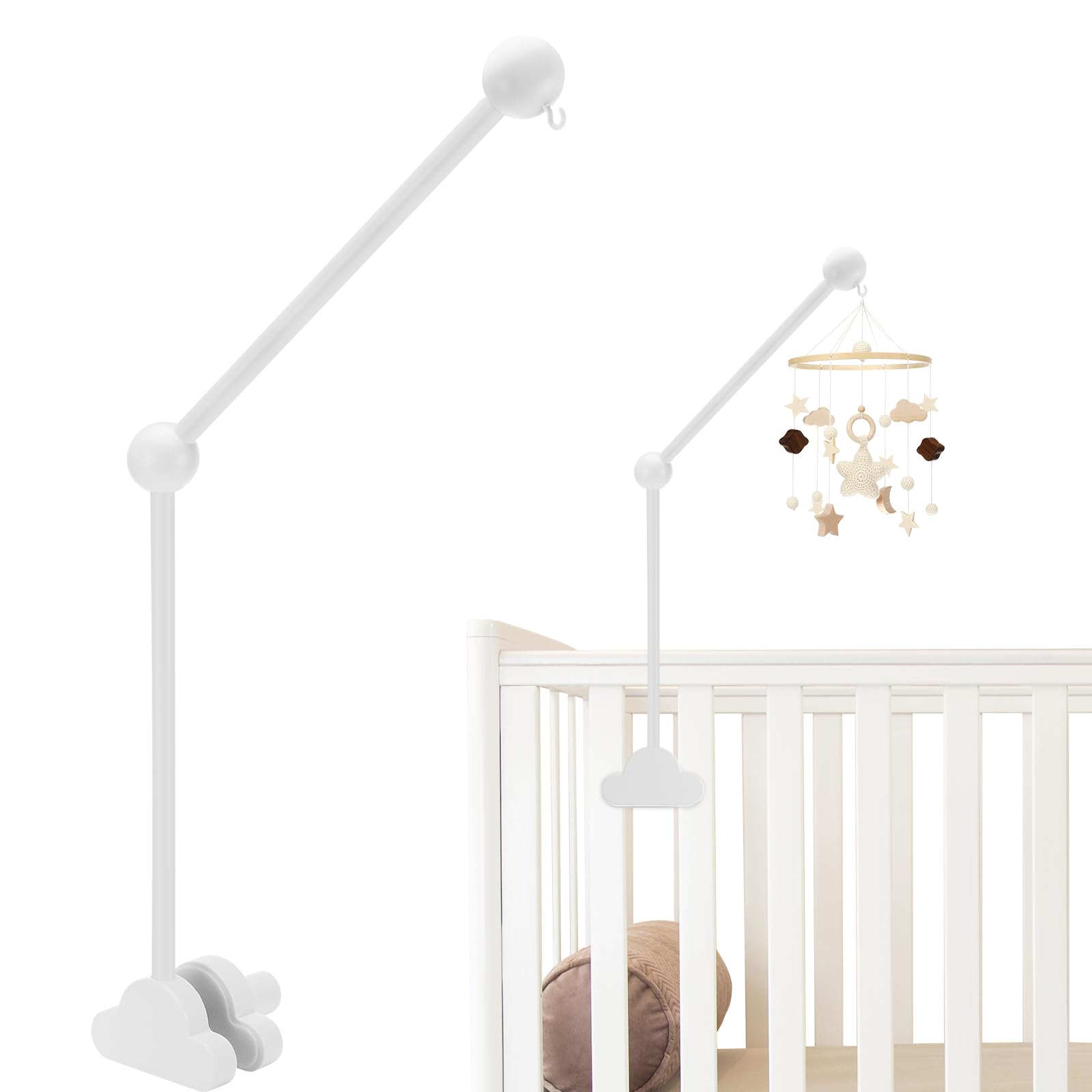 Baby Mobile Halterung für Babybett, Mobile Halterung Holz Wolken, abnehmbarer Baby-Mobile-Aufhänger, höhenverstellbar, für Aufhängung Windspiele Bettglocke, Baby Bett Spielzeuge Angebot bei HelloDeals