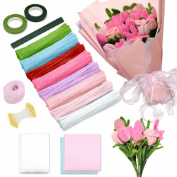 Pfeifenreiniger Set, 500 Stück 4 Farben Pfeifenreiniger Set zur Herstellung von Verschiedenfarbigen Pfeifenreiniger Sträußen, Blumenpapier, Bändern, Dochten, Stäben, kreativen Blumen DIY(Pink) Rosa Angebot bei HelloDeals