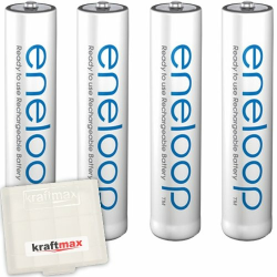 kraftmax 4er Pack Panasonic Eneloop AAA/Micro Akkus - Neueste Generation - Hochleistungs Akku Batterien Akkubox V5 Angebot bei HelloDeals