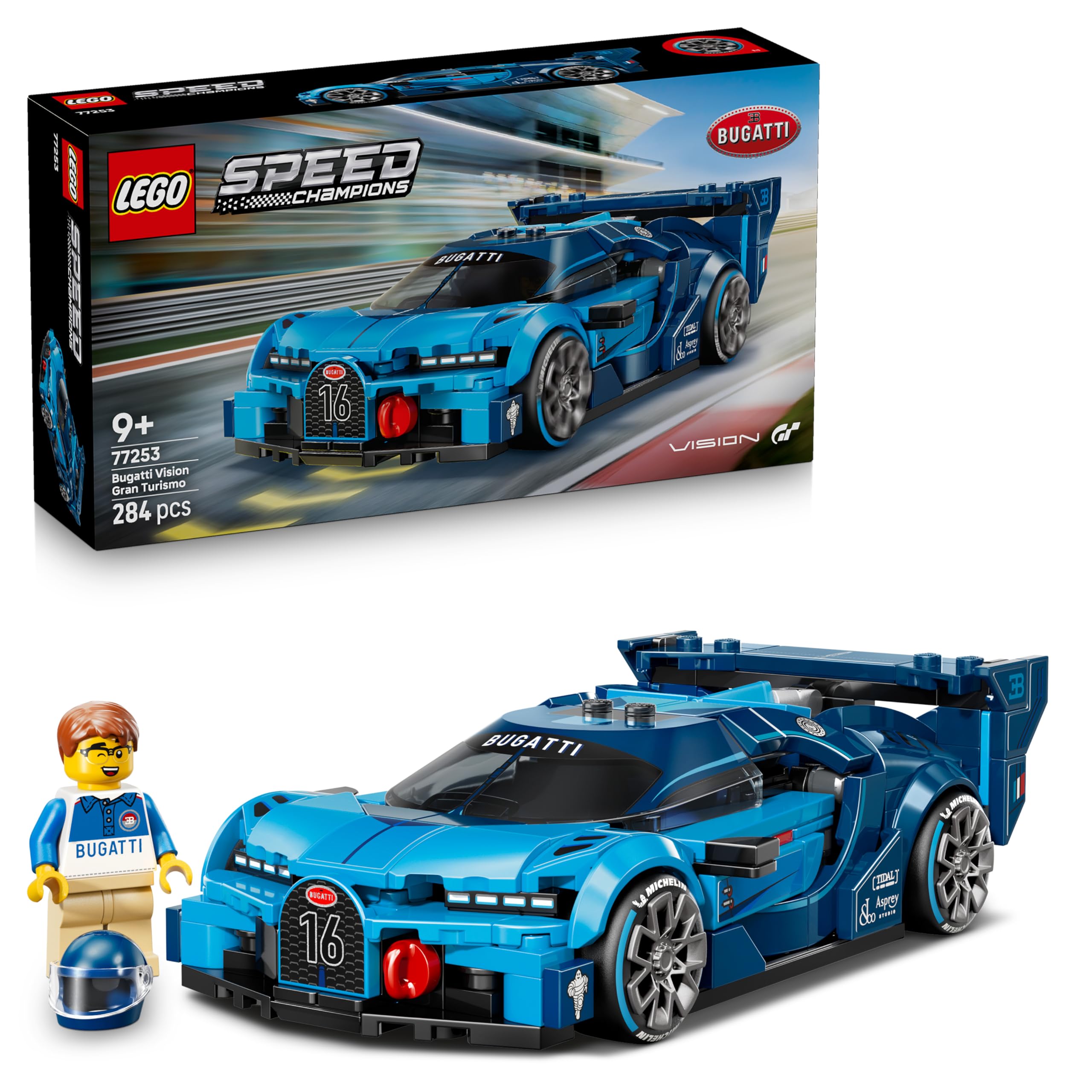 LEGO Speed Champions Bugatti Vision Gran Turismo Hypersportwagen - Modellbau mit sammelbarer Fahrer Minifigur - Gaming Geschenkidee für Jungen ab 9 Jahren und Motorsportfans - 77253 Angebot bei HelloDeals