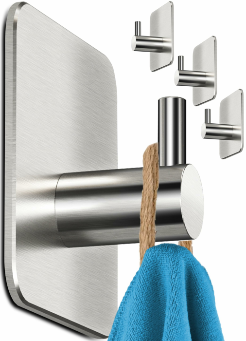 Menz Handtuchhalter ohne Bohren, 4 Haken im Set – Wasserfeste Klebehaken, Edelstahl Handtuchhaken für Bad, hochwertige Haken selbstklebend, Badezimmer Handtuchhalter mit hoher Tragkraft 4 Stück Silber Angebot bei HelloDeals
