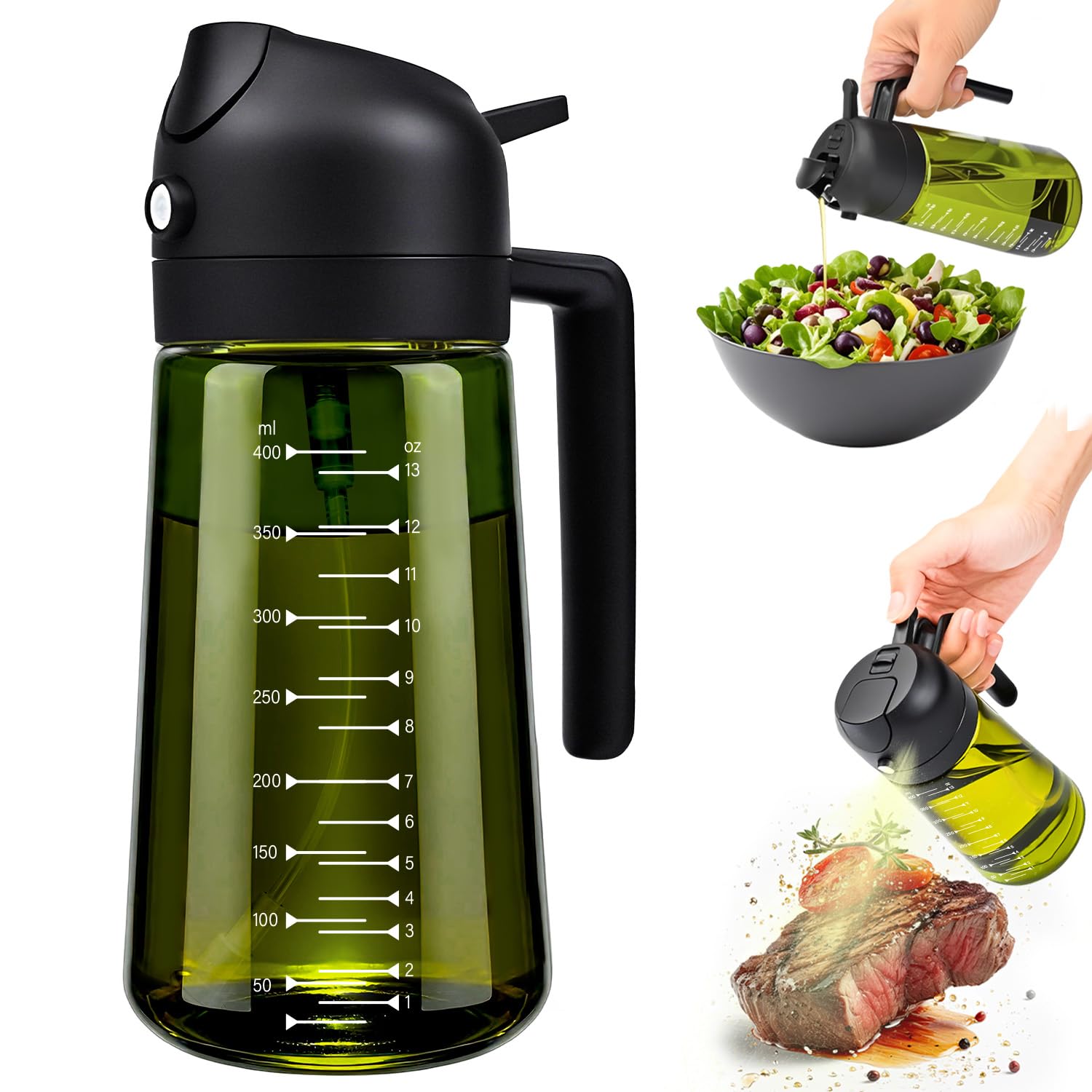 2 in 1 Ölsprüher für Speiseöl, UV-Schutz Sprühflasche Öl, 470ML Cooking Oil Sprayer, Ölausgießer für Heißluftfritteuse, Sprühöl, Zum Kochen,Grillen,Küche, Heißluftfritteuse Angebot bei HelloDeals