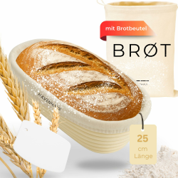 Gärkörbchen oval 25cm | Rattan Gärungskorb für 1kg Teig inkl. praktischem Zubehör | hochwertiger Gärkorb Brot aus Peddigrohr lebensmittelecht | Sauerteig Gärkorb Set | Brot backen Zubehör Angebot bei HelloDeals
