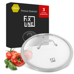FIXLINE® Glasdeckel 28cm – Universal Topfdeckel aus gehärtetem Glas mit Dampfauslass & Edelstahlrand – Pfannendeckel & Topfdeckel passend für Ø 28 cm Pfannen & Töpfe – Spülmaschinengeeignet Angebot bei HelloDeals