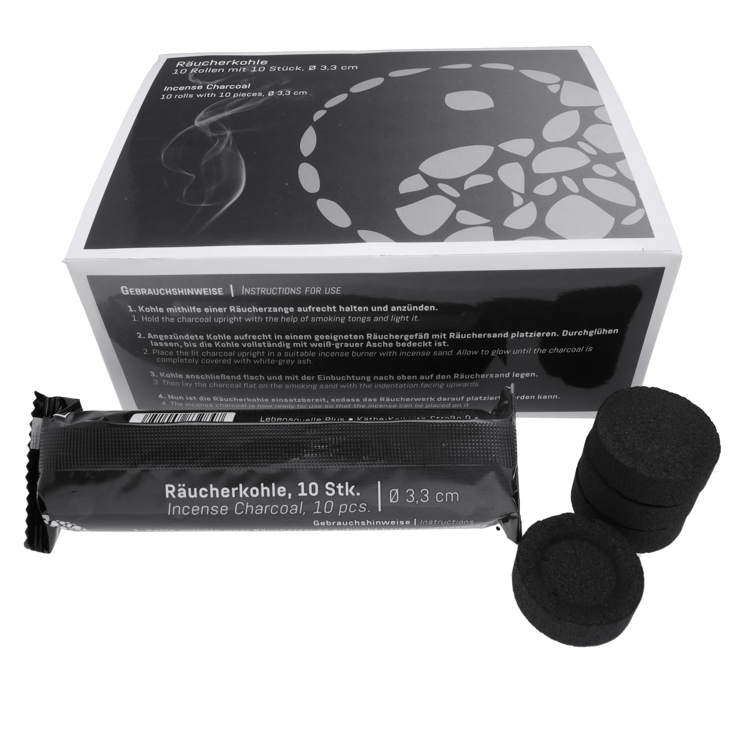 Räucherkohle 33 mm – Großpack 10 Rollen (100 Tabletten) | Selbstzündende Kohletabletten mit Räuchermulde | Gleichmäßige Glut für Harze & Kräuter | Schwarze Rollen im Karton Lebensquelle Plus Angebot bei HelloDeals