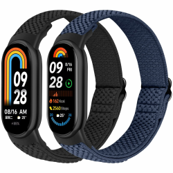 Elastische Nylon Armband Nur Kompatibel mit Xiaomi Smart Band 10/9/8, Verstellbare Dehnbare Armbänder Sport Ersatz Armband für Xiaomi Mi Band 8/Mi Band 9/Mi Band 10 Herren Damen (2 Stück) Schwarz + Indigo Angebot bei HelloDeals